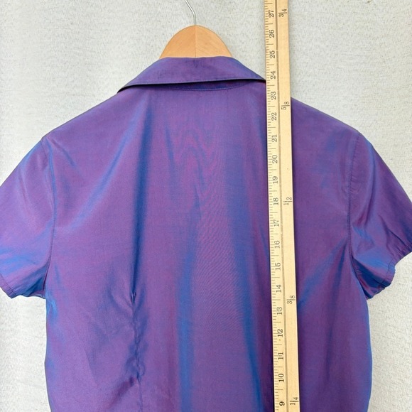 Y2k Iridescent Millennium 2000s Purple Short Sleeve Collared Button Up Shirt Top - Picture 5 of 5
